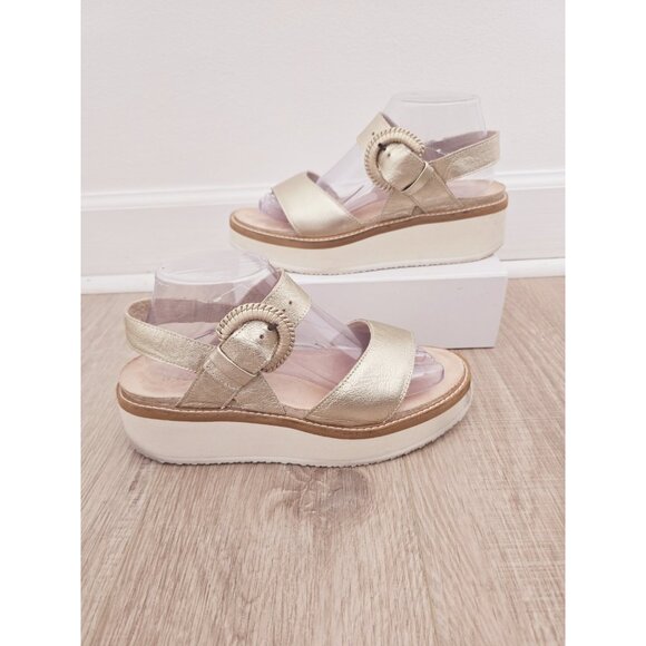 Naot Gold Platform Sandals with Buckle Straps - Picture 1 of 11